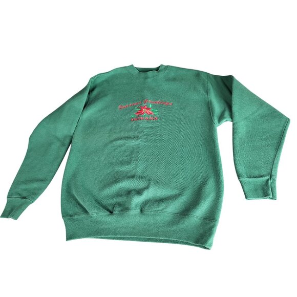 Vintage 90s Crewneck Sweatshirt Women Sz L Merry Christmas Indiana Festive Work - Picture 1 of 6
